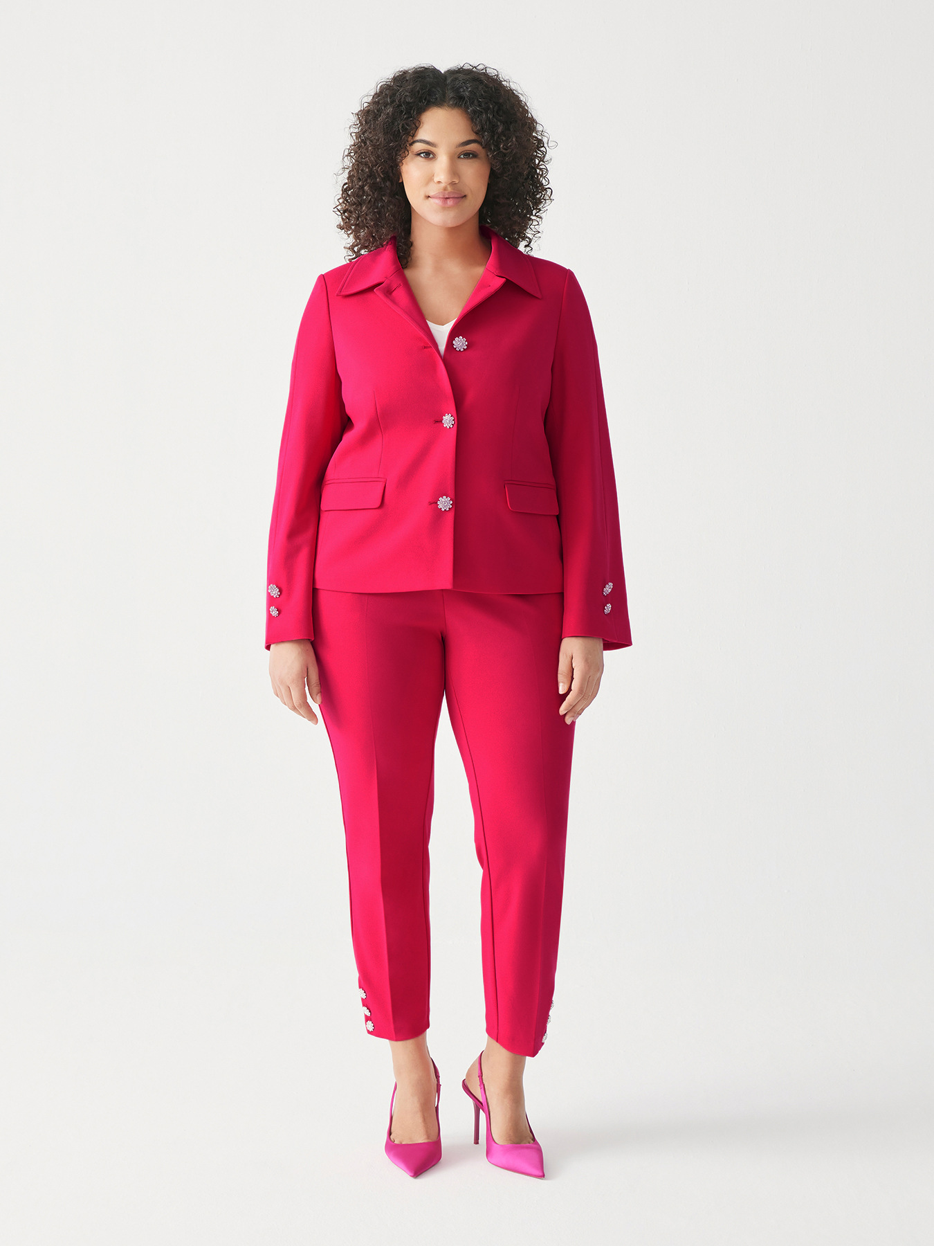 Pantalon New York en crêpe de néoprène avec boutons-bijoux