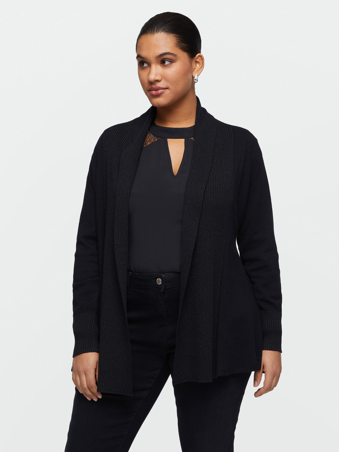 Long cardigan with ribbed edges image number 0