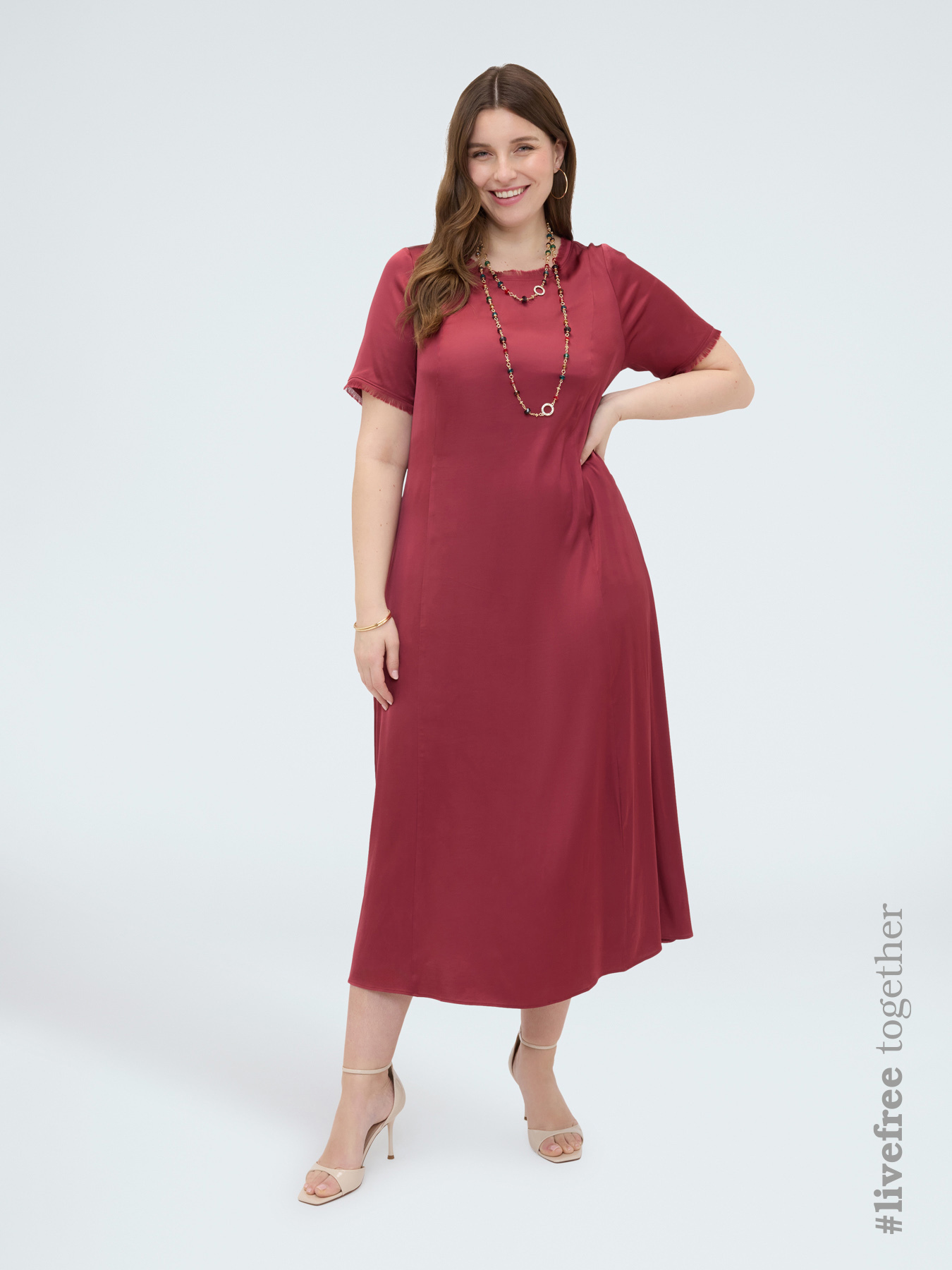 A-line satin dress with fringed details image number 0