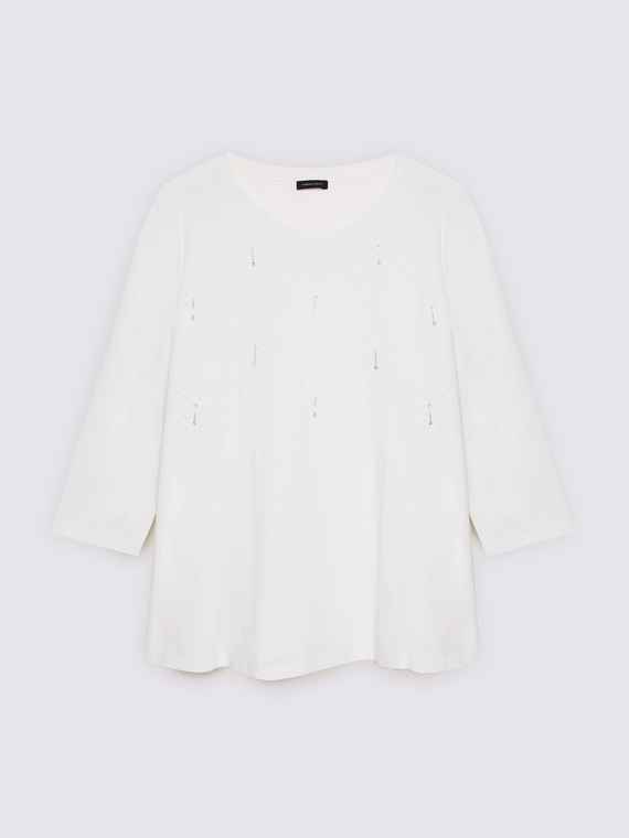 Cotton jersey T-shirt with diamond pattern processing