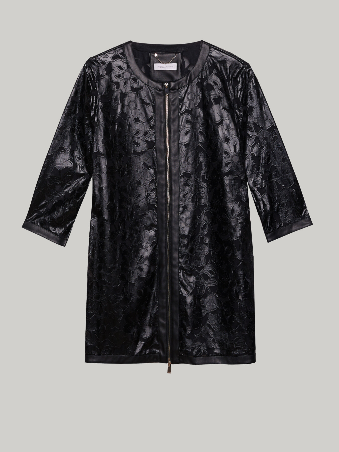 Giacca lunga in similpelle floreale image number 3