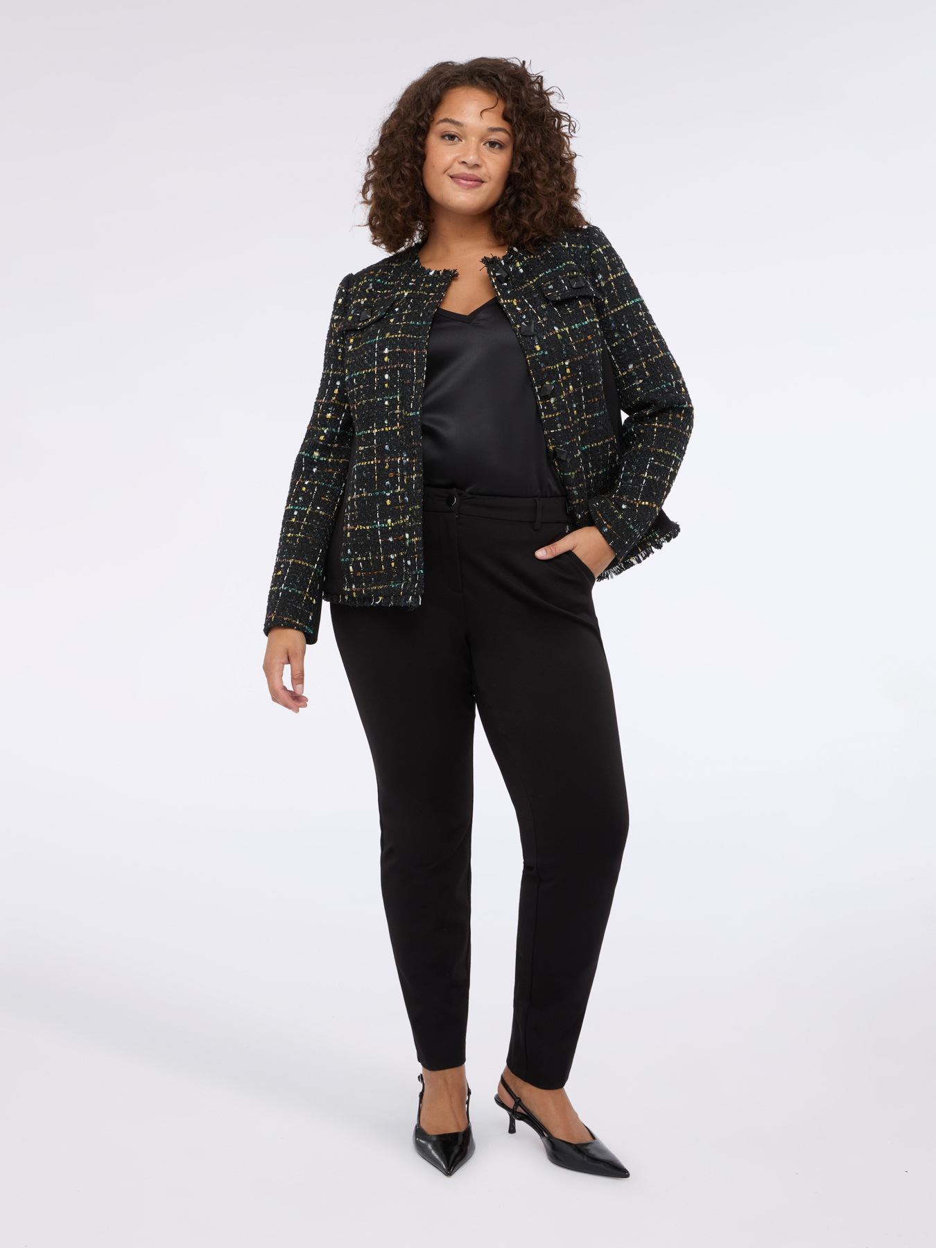 T-shirt bimaterica con scollo a V e maniche lunghe image number 2