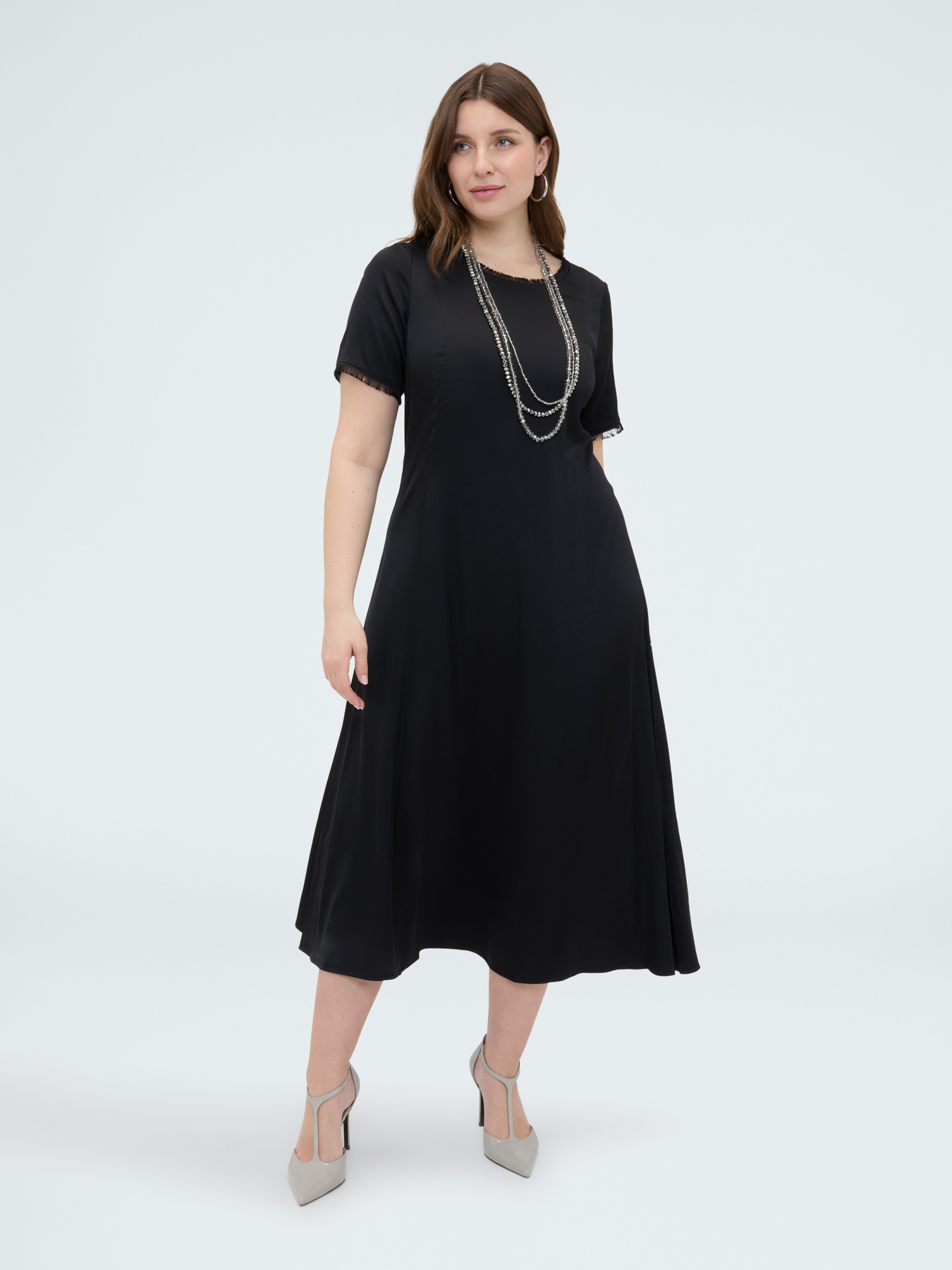 A-Linien-Kleid aus Satin mit Fransen-Details image number 0