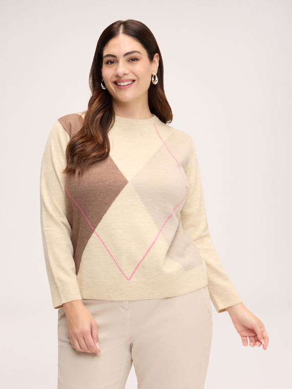 Crew-neck sweater with argyle pattern
