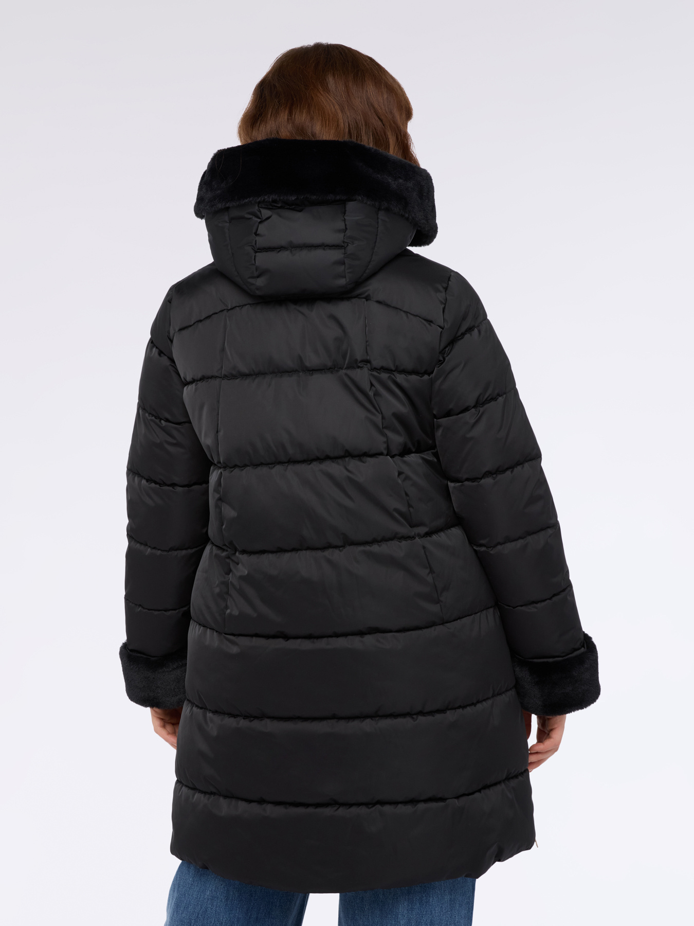 Long down jacket with hood and plush insert image number 1