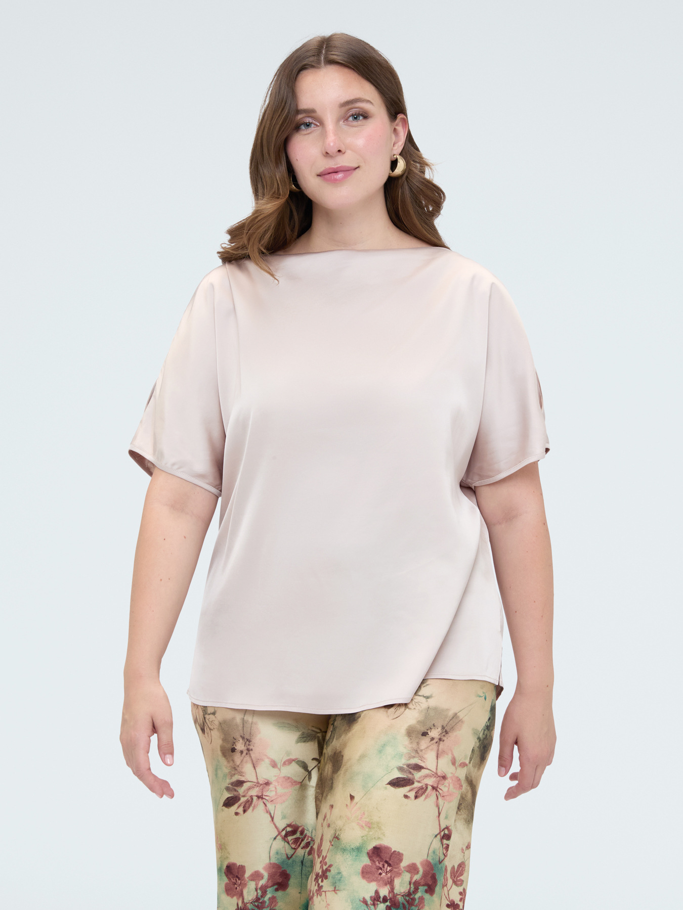 Satin blouse with boat neckline and cut-out image number 2