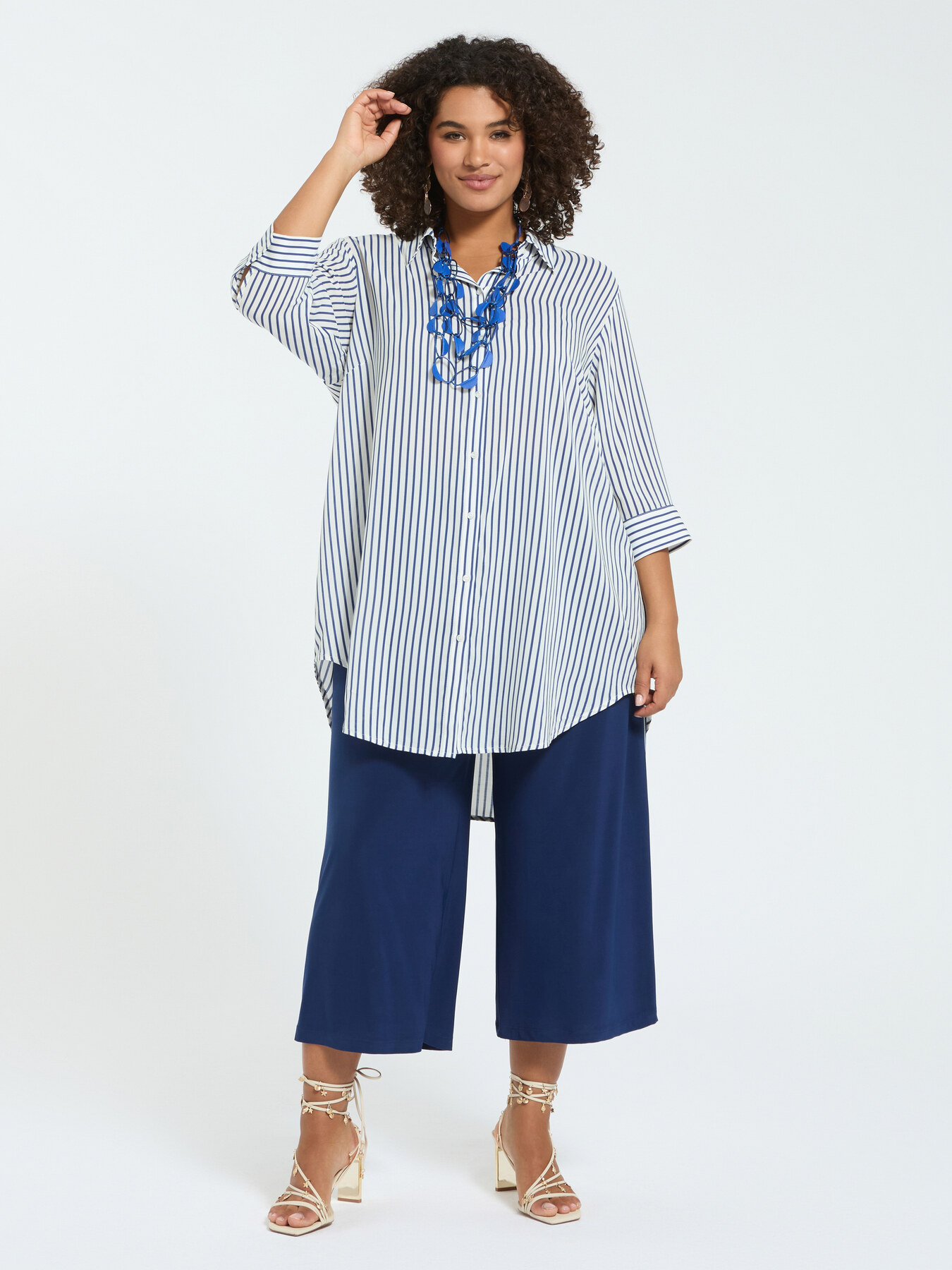 Striped shirt in viscose muslin image number 3