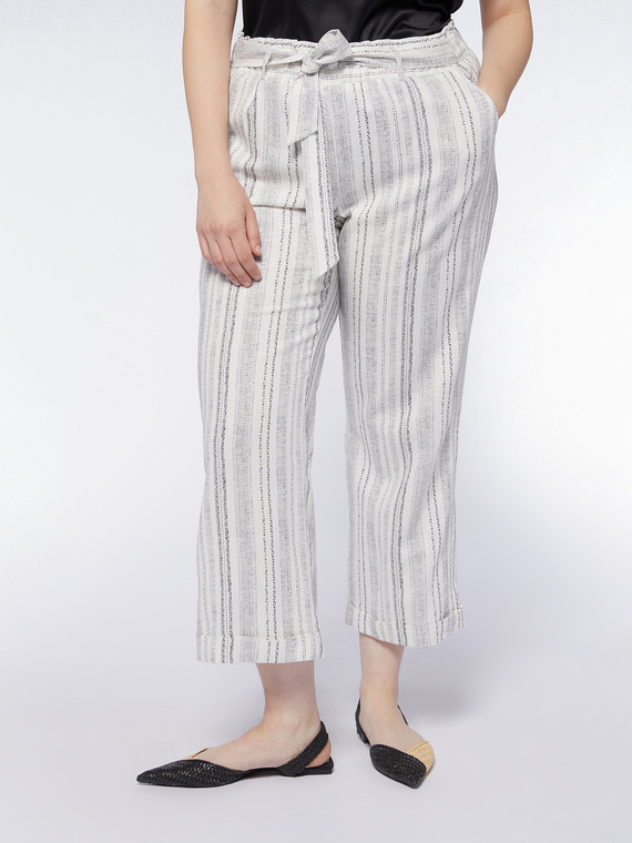 Striped trousers with sash at the waist