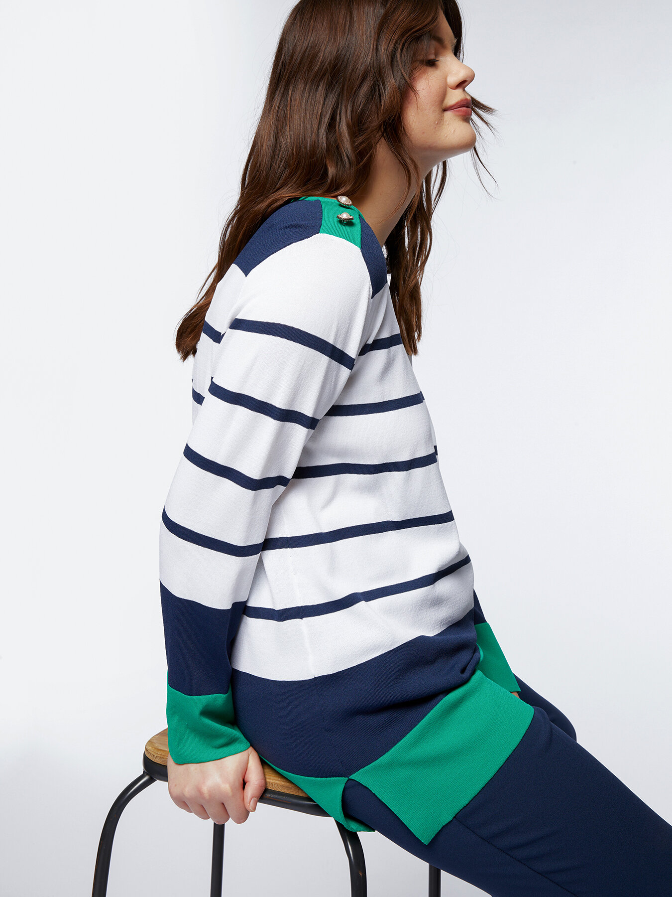 DESIGN - Pull oversize en maille à rayures - Vert dégradé