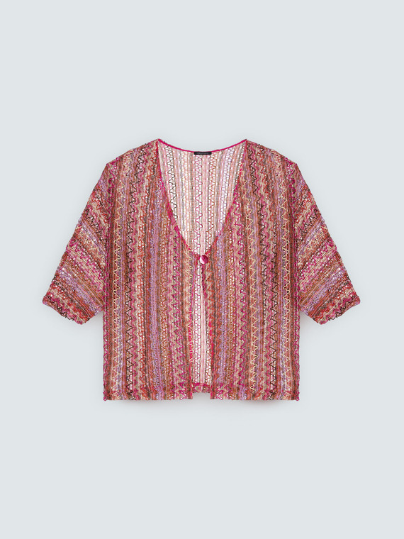 Kurzer Kimono mit Streifen in H&auml;keloptik
