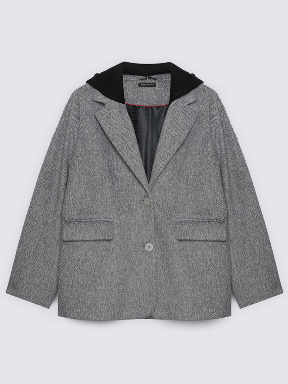 Giacca misto lana con cappuccio staccabile