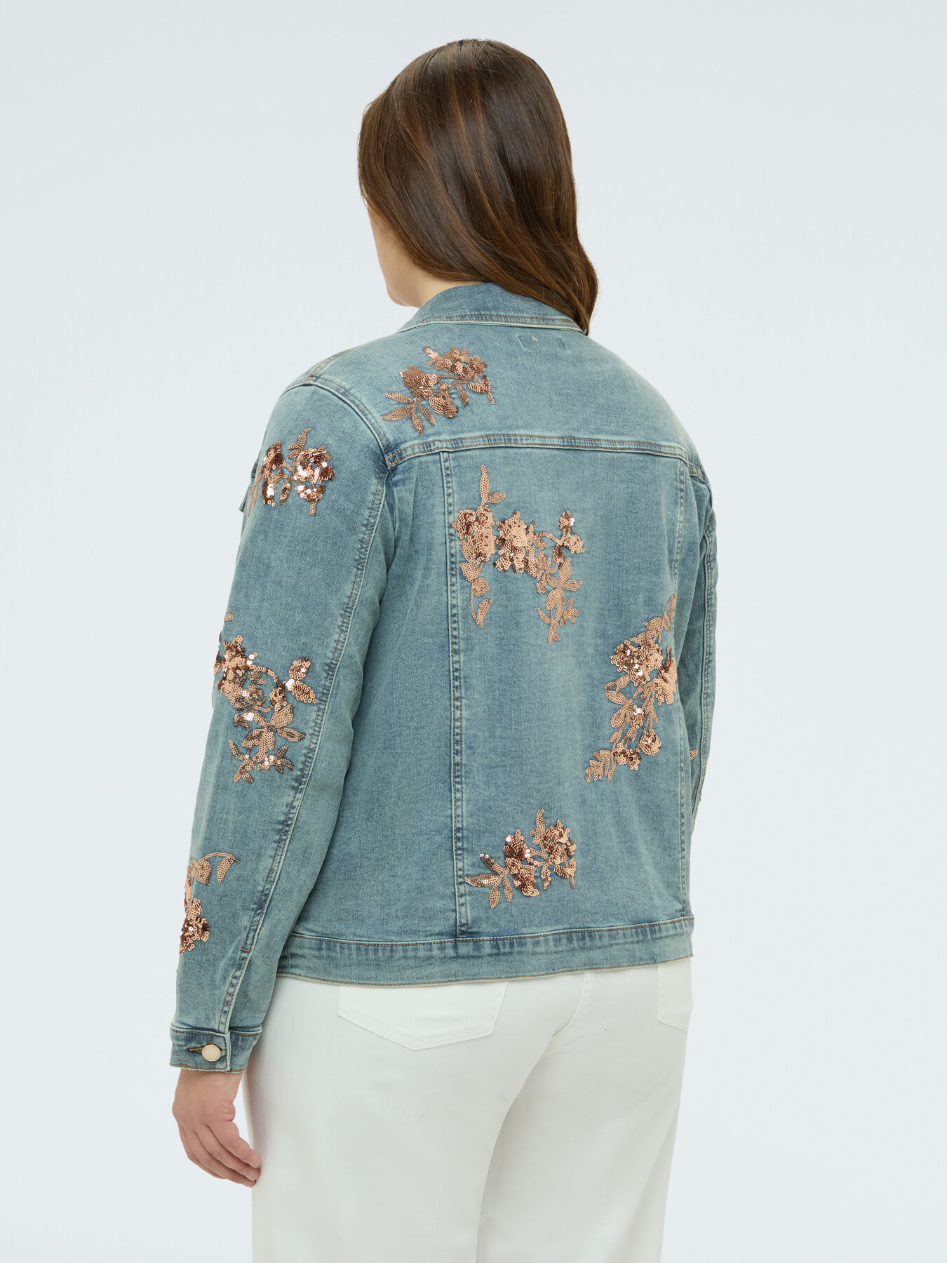 Jeansjacke mit floralen Paillettenstickereien image number 1