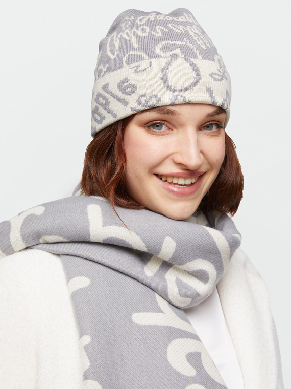 Fiorella Rubino - Cappello in tricot con scritte Donna, Grigio Taglia: 02