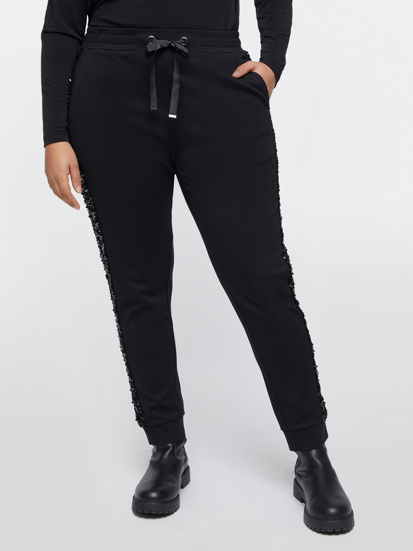 Joggers with sequin trims image number 0