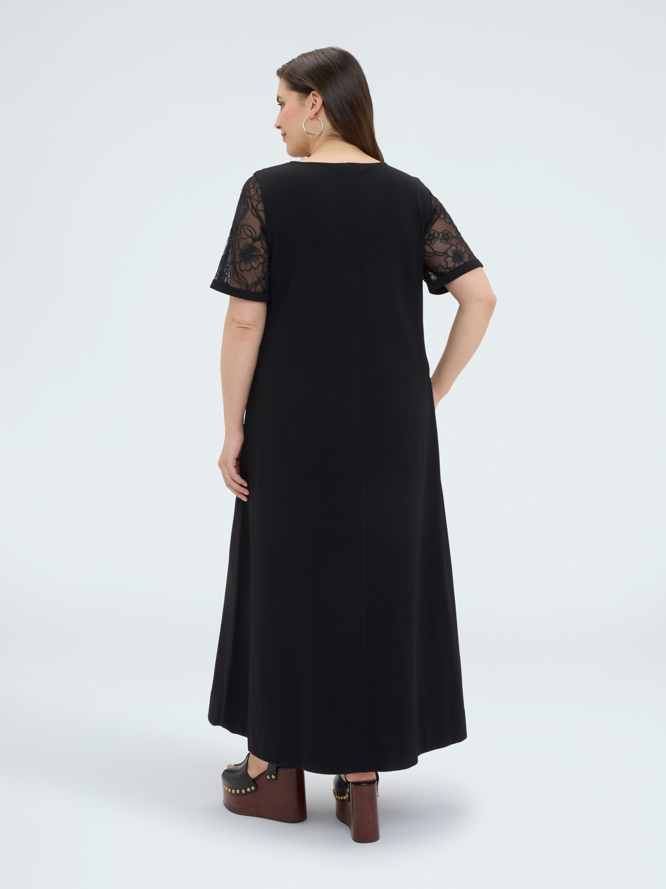 Long A-line dress with floral details image number 1