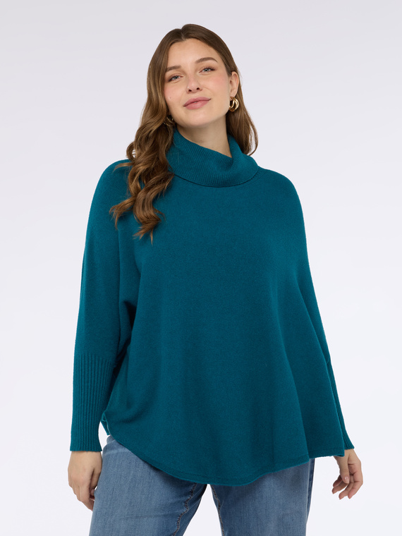 Turtleneck poncho sweater in viscose blend knit