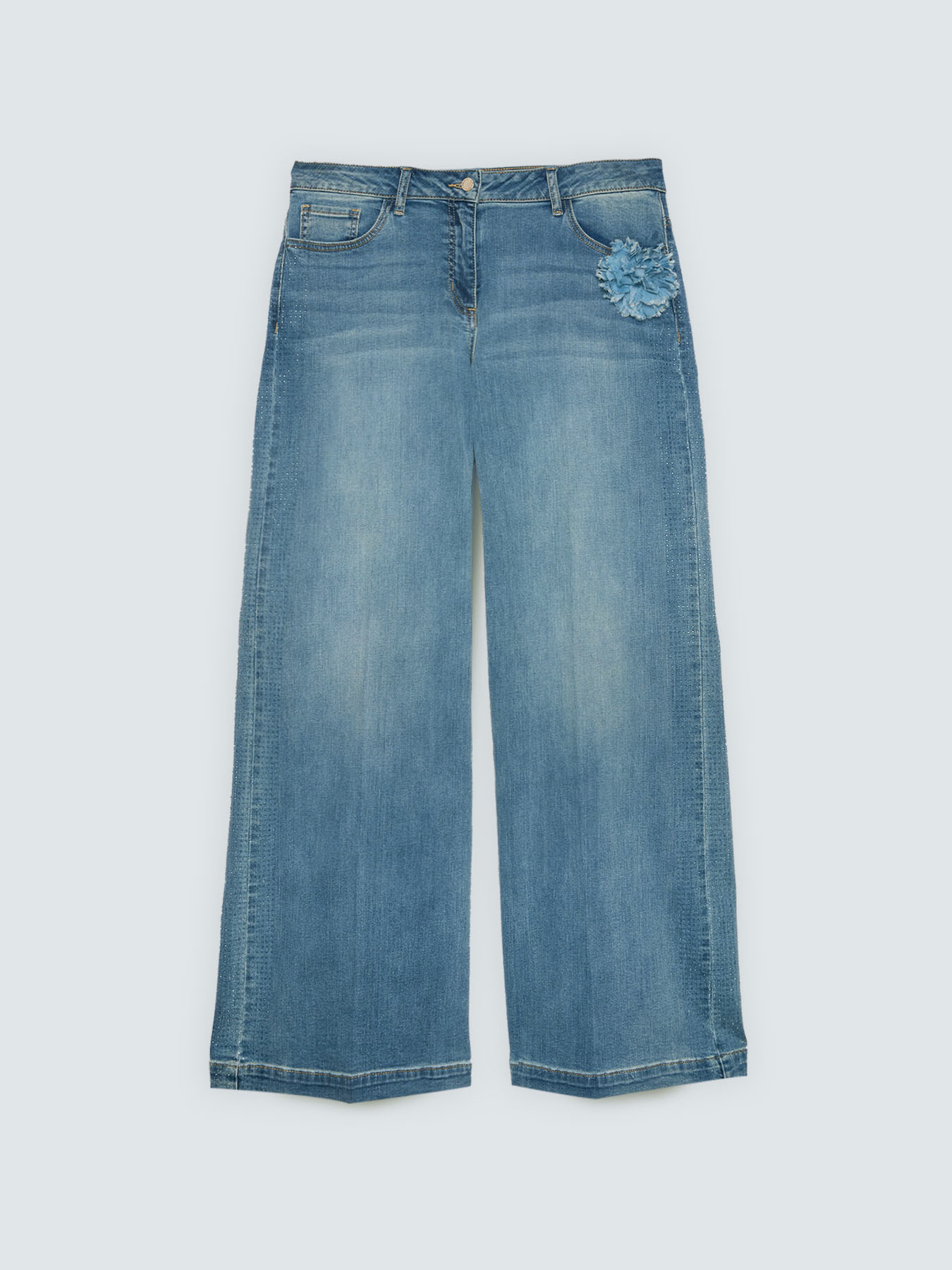 Jean Wide Leg avec application florale image number 4