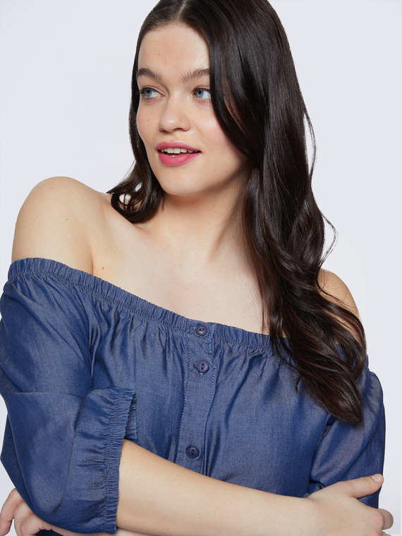 Fiorella Rubino - Blusa off shoulders in TENCEL™ Donna, Blu Taglia: 39 (48 IT)
