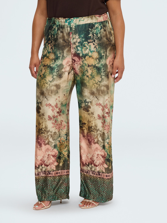 Pantaloni Wide Leg in raso stretch