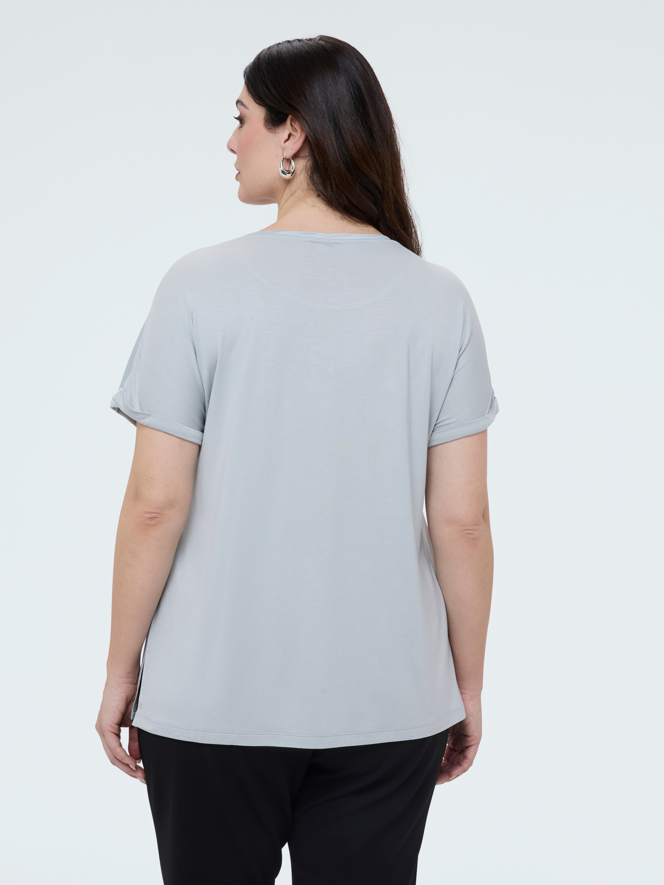Bimaterial-T-Shirt mit rundem Ausschnitt image number 1