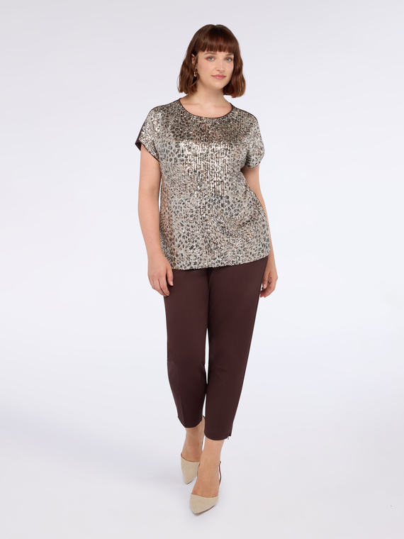 T-shirt bimaterica con paillettes | Fiorella Rubino