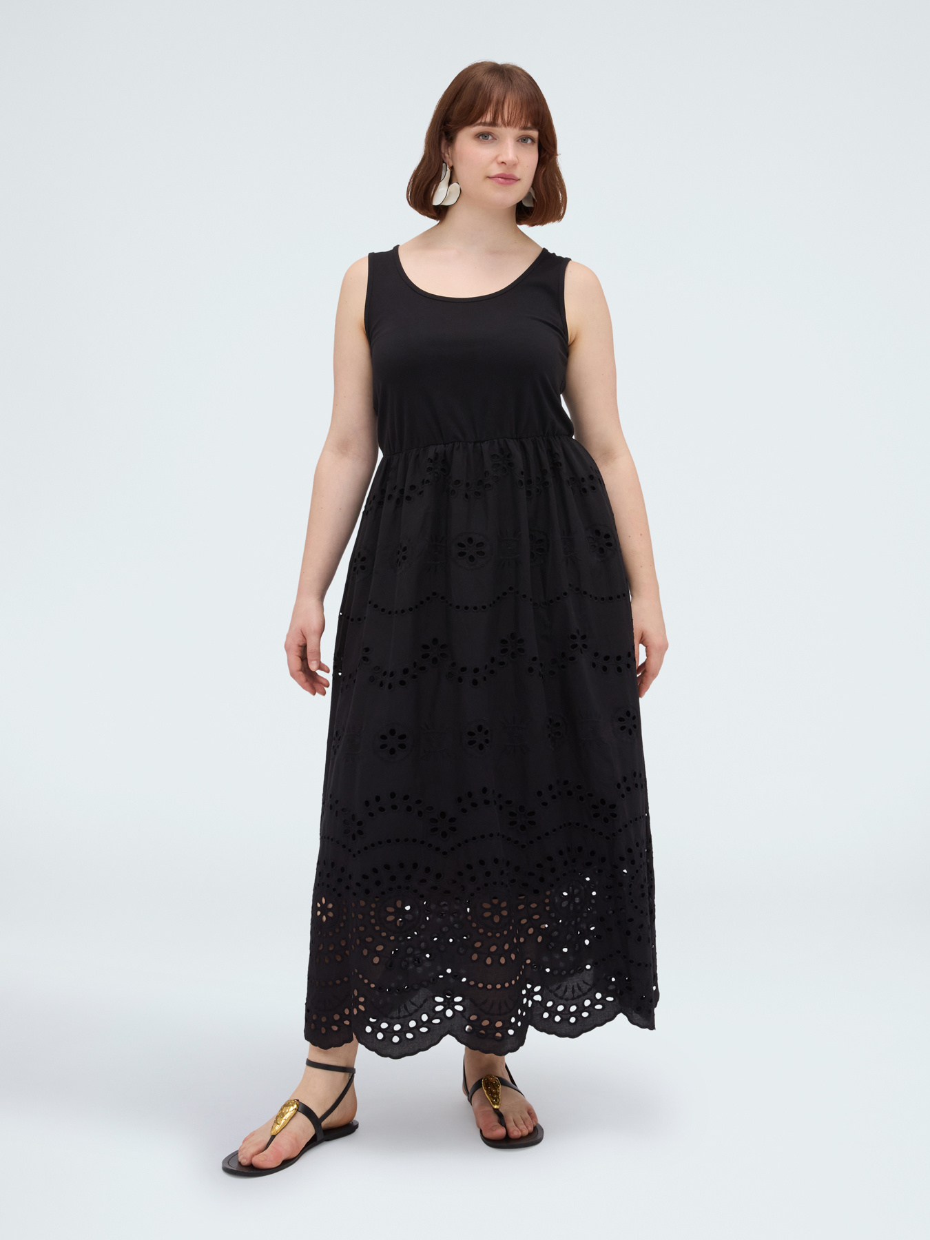 Long empire waist dress in broderie anglaise image number 2