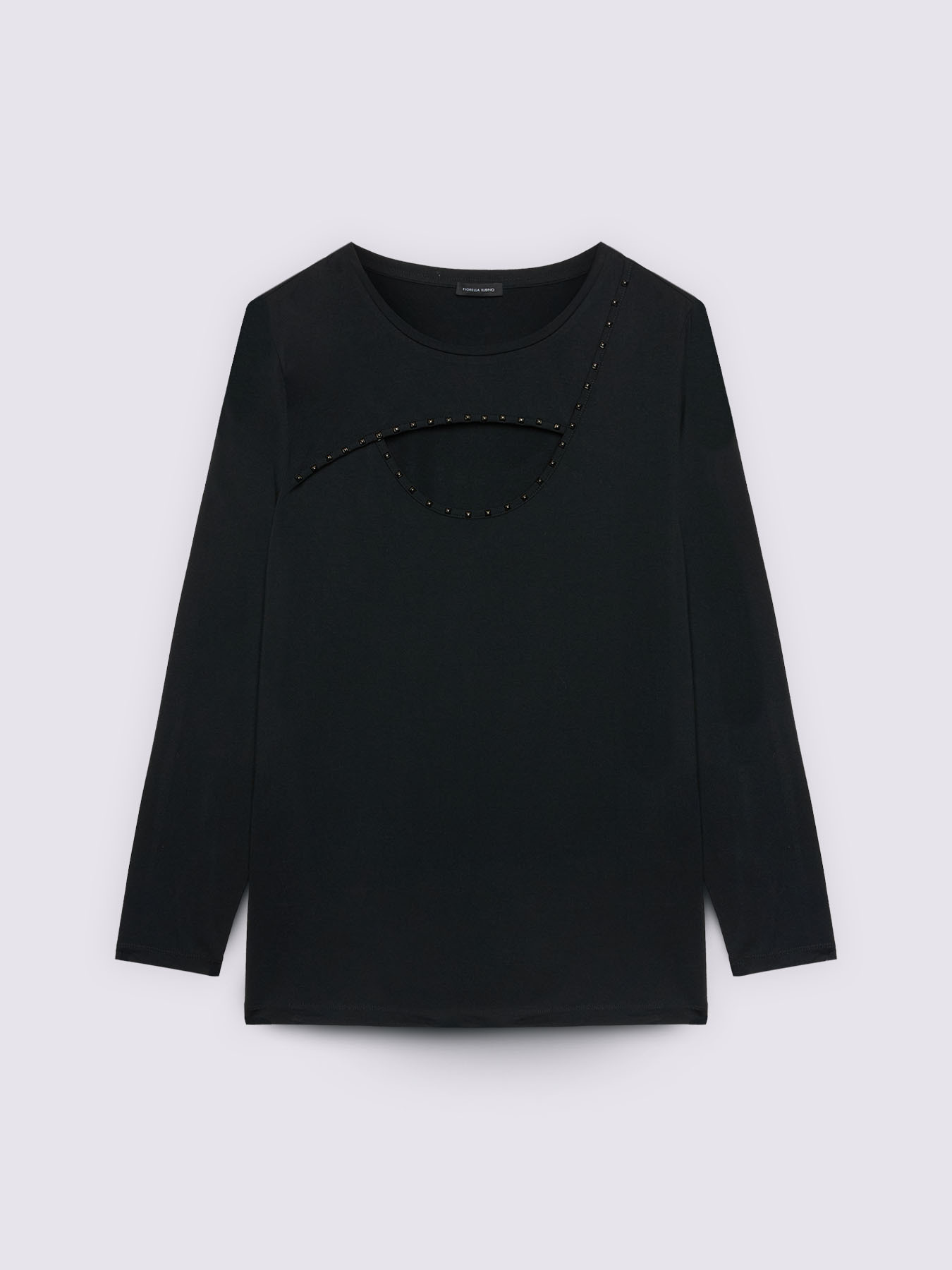 T-shirt con cut-out sullo scollo e borchie image number 4