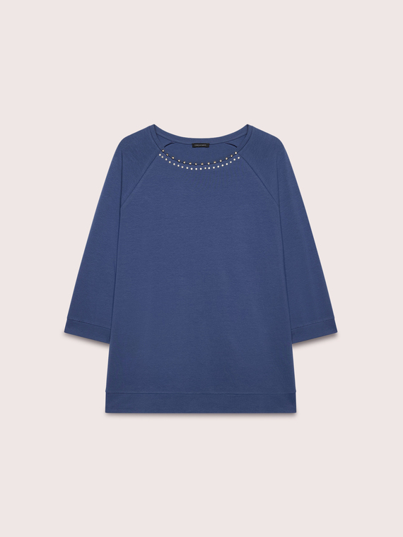 Cotton t-shirt with rhinestones and studs
