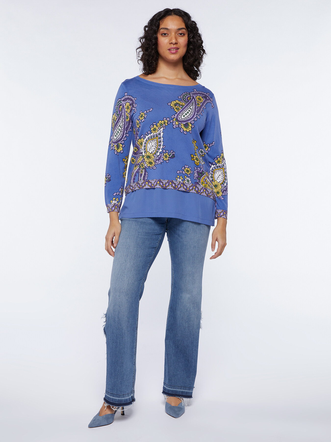 Pull imprim&eacute; avec bordure en tissu image number 2