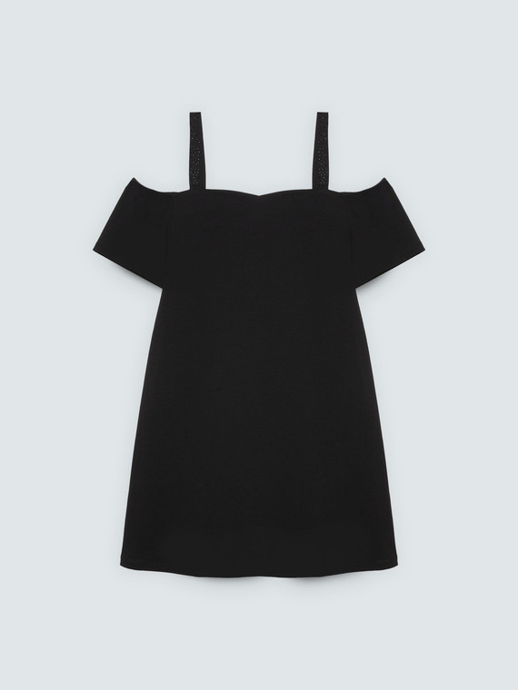 Short off-shoulder dress in Milano stitch
