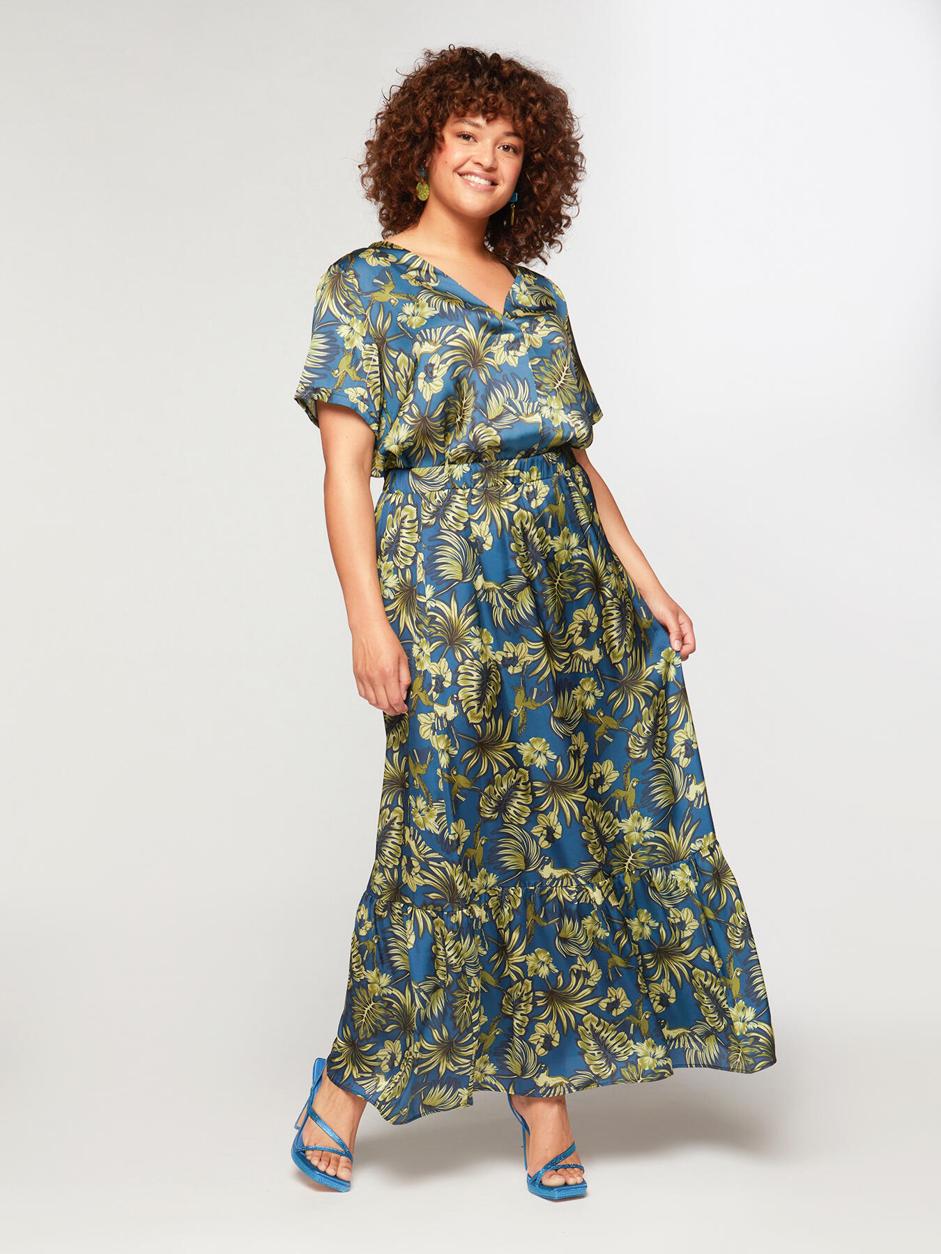Bluse aus Satin mit Tropen-Druck image number 0