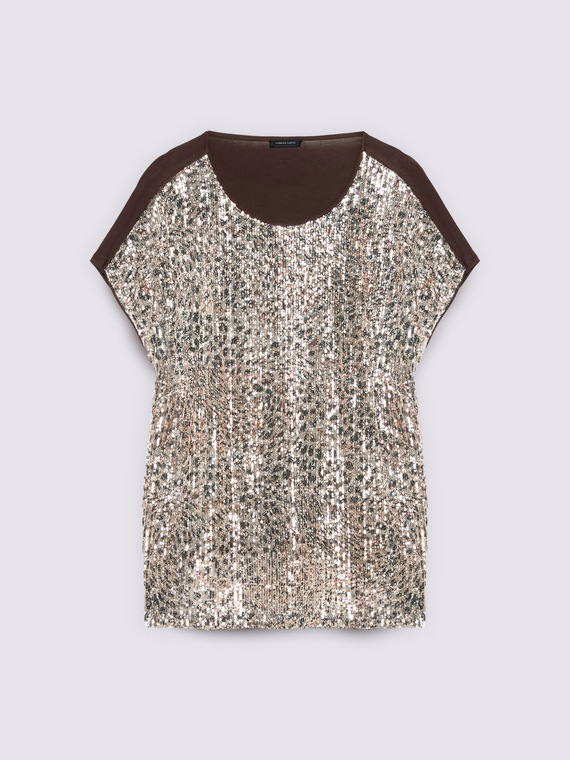 Two-material T-shirt with sequins