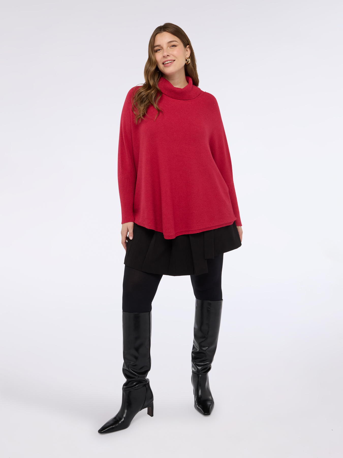 Turtleneck poncho sweater in viscose blend knit image number 0