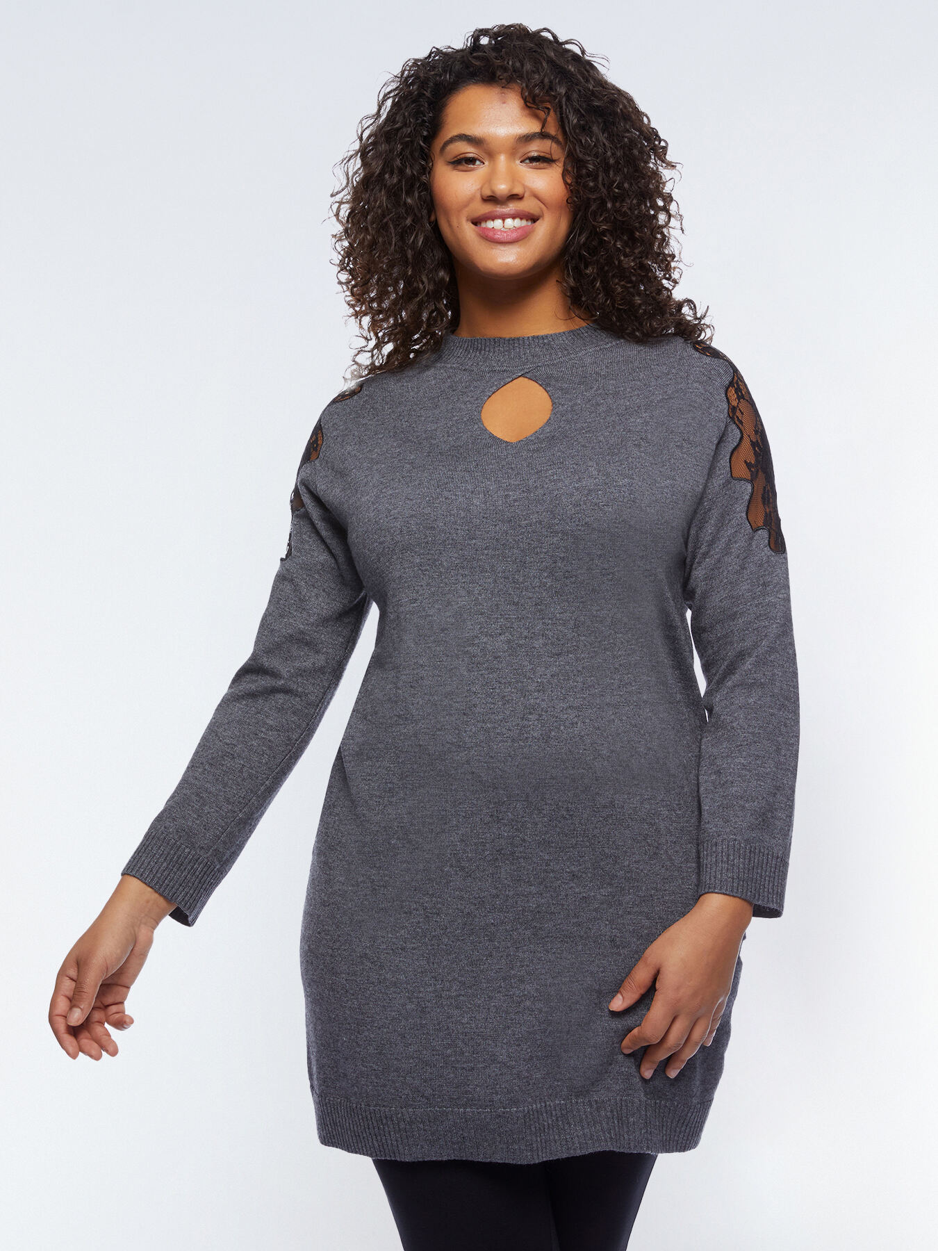 Maglia a mini abito con inserti in pizzo image number 2