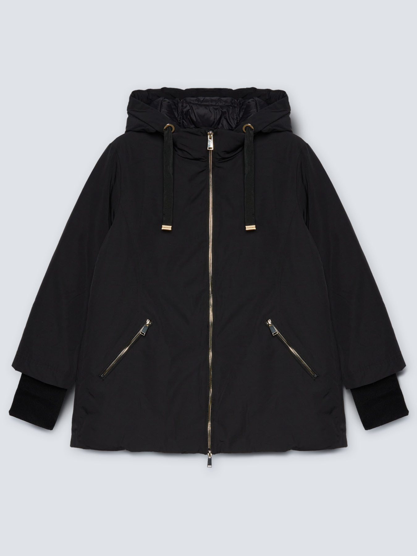 Piumino con cappuccio e bordi in maglia image number 4