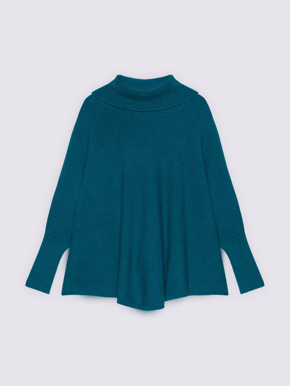 Pull poncho col roul&eacute; en maille m&eacute;lang&eacute;e viscose