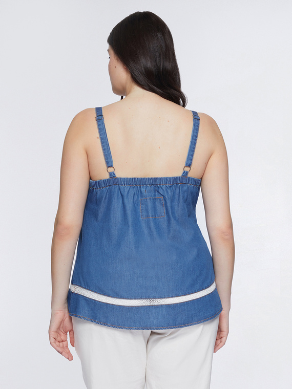 Denim top with lace trims