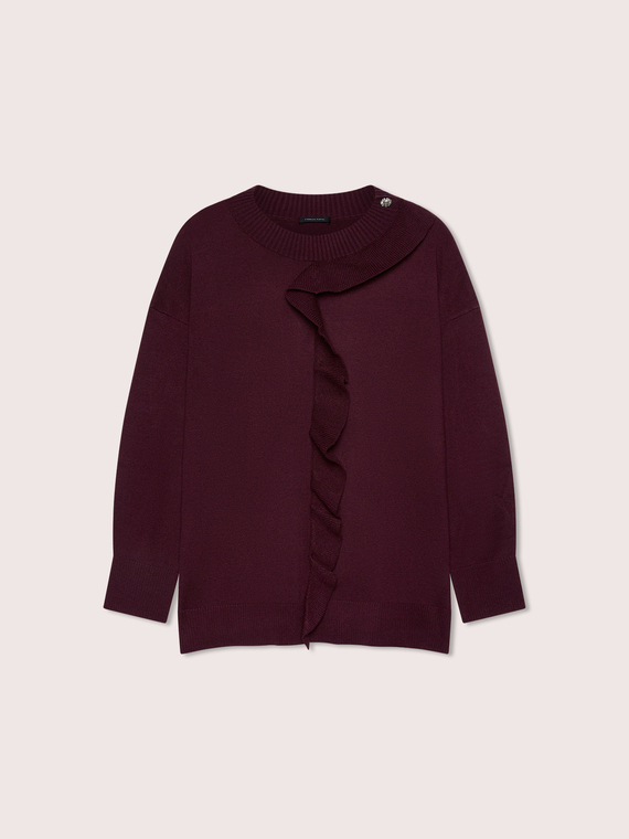 Round-neck sweater with ruffle