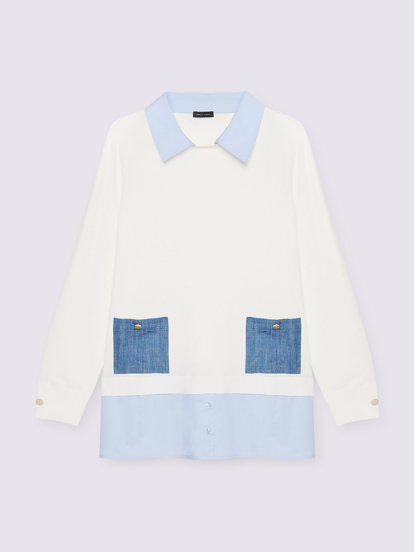 Two-material sweater with denim pockets image number 4