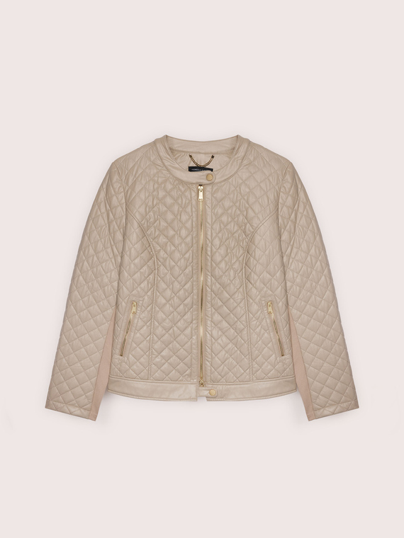 Diamond-quilted biker jacket