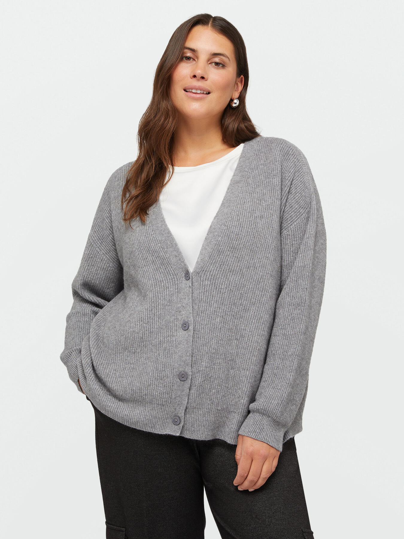 Deep V-neck cardigan with buttons image number 0