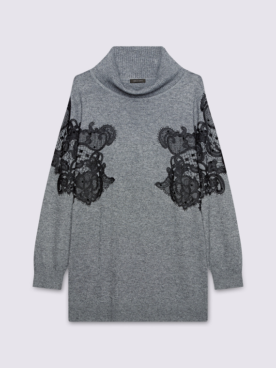 Maglia dolcevita con inserto in pizzo